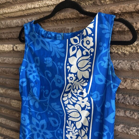Hawaiian Surf Blue Tropical Floral Sheath Sleeveless Maxi Dress Size Small - Picture 7 of 10